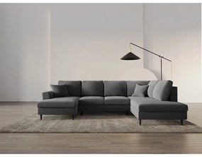 Svetlosivá zamatová rozkladacia/s úložným priestorom rohová pohovka (pravý roh/do "U") Kyoto – Cosmopolitan Design