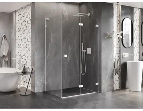 Mexen Lunar-F L, pravý sklápací sprchový kút 95 x 80 cm, 8mm číre sklo, biely profil, 836L-095-080-20-00-P