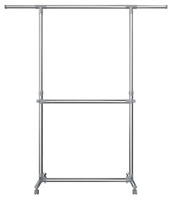 SongmicsHome Stojan na oblečenie dvojstupňový JASON 93x49x113-198cm, strieborná
