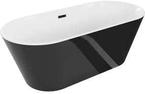 Mexen Flavia, voľne stojaca vaňa 150 x 75 cm, biela-čierna, čierny matný prepad, 54031507575-70