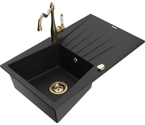 Mexen Cesar, 1-komorový granitový drez 775x470x190 mm a drezová batéria Carla, čierna, 6514-77-670700-50