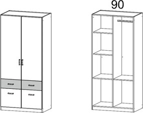 Šatníková skriňa Bremen, 91 cm, dub sonoma/biela