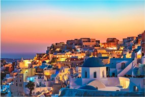 Obraz - Santorini pri zotmení (90x60 cm)