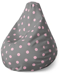 Sablio Sedací vak Pear Ružové bodky na šedej - 140 x 100 x 25 cm