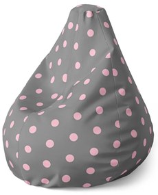 Sablio Sedací vak Pear Ružové bodky na šedej - 140 x 100 x 25 cm