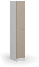 Šatníková skrinka s úložnými boxmi, 2 boxy, 1850 x 300 x 500 mm, cylindrický zámok, béžové dvere