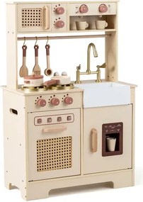 Detská kuchynka so svetlom a zvukom, detská kuchynka so sporákom a mikrovlnnou rúrou, kuchynka pre bábiky, drevená kuchynka vrátane príslušenstva