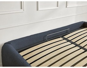 Tmavomodrá čalúnená dvojlôžková posteľ s úložným priestorom/bez čela s roštom 160x200 cm Inera – Bobochic Paris