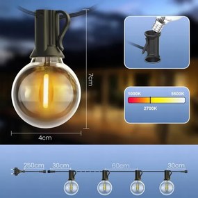 LED stmievateľná vonkajšia svetelná reťaz 25xE12/1W/24/230V 17,5 m IP65 čierna + DO