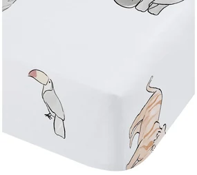 Biela napínacia bavlnená detská plachta na jednolôžko 90x190 cm Zoo Animals – Bianca