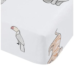 Biela napínacia bavlnená detská plachta na jednolôžko 90x190 cm Zoo Animals – Bianca