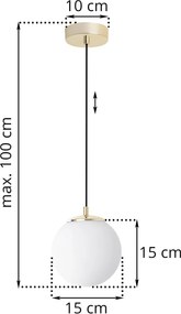 Závesné svietidlo Florence, 1x biele sklenené tienidlo, g/b