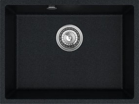 Sink Quality Crypton 60, kuchynský granitový drez 535x400x205 mm + chrómový sifón, čierna škvrnitá, SKQ-CRY.B.1KBO.60.X