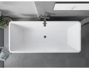 Mexen Tava, voľne stojaca ryhovaná vaňa 170 x 75 cm, biela lesklá, brúsený grafit prepad, 52851707500-66