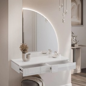 TOALETNÝ STOLÍK NESSIE BIELY LESK PRAVÝ + STRIEBORNÝ + ZRKADLO POLMESIAC