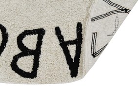 Lorena Canals, Ručne tkaný kusový koberec Round ABC Natural-Black, 150x150 (priemer) kruh, biela, detská izba