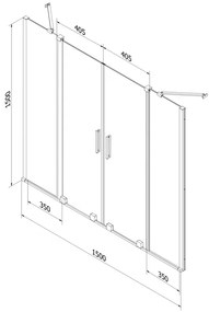 Mexen Velar Duo, 2-krídlová posuvná vaňová zástena 150 x 150 cm, 8mm sklo námraza, brúsená oceľ, 896-150-000-32-97