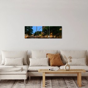 Obraz nočného historického mesta (s hodinami) (90x30 cm)
