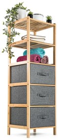 G21 Bambusový regál s košíkmi, 5 políc, sivá, 5 poschodí