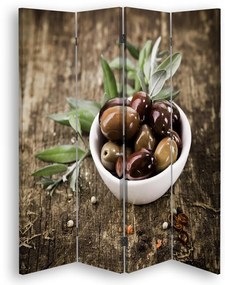 Ozdobný paraván, Čerstvé olivy - 145x170 cm, štvordielny, obojstranný paraván 360°