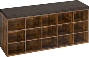 Úložný sedák na topánky, polstrovaný sedací povrch 30 × 105 × 48 cm, v rustikálnej hnedej farbe