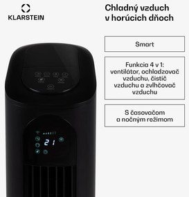 Klarstein Polar Tower Smart, ochladzovač vzduchu, ventilátor, 85 W, 7 l, diaľkový ovládač, 5 x chladiaci box