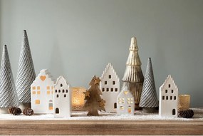 Béžový porcelánový domček svietnik na čajovú sviečku Christmas House L - 10*9*17 cm