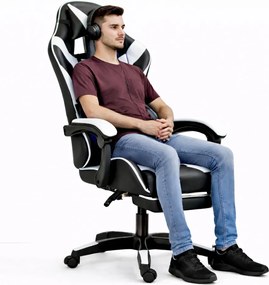 LEAN Kancelárska stolička s opierkou na nohy a vankúšmi – biela