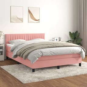 Posteľný rám boxsping s matracom ružový 140x200 cm zamat 3141430