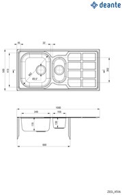 Deante Soul, nerezový drez na dosku 1,5-komorový Z/O 1000x500x170 3,5" + sifón, vzor dekor, ZEO_351A