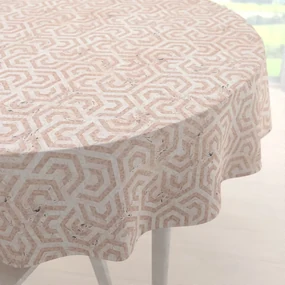 Biante Zamatový okrúhly obrus Tamara TMR-029 Ružovobéžové hexagony s čiernym žíhaním Ø 70 cm