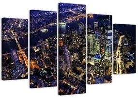Obraz na plátně pětidílný Noční New York - 100x70 cm