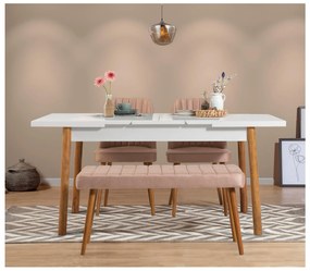 Jedálenský set Dobuse 2 (borovica atlantická + biela + kameň) (pre 4 osoby). Vlastná spoľahlivá doprava až k Vám domov. 1093779