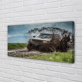 Obraz canvas Auto Field hory mraky 120x60 cm