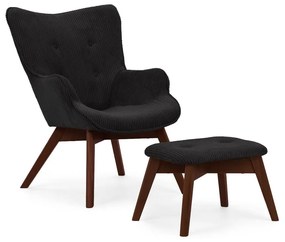 Čierne menčestrové kreslo s podnožkou Niko – Ropez