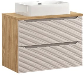 Závěsná skříňka Ocean Trust s deskou a umyvadlem 80 cm béžová/dub olejovaný