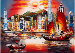 Obrázok - Victoria Harbor, Hong Kong, olejomaľba (70x50 cm)