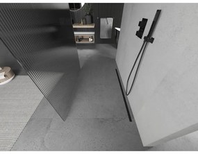 Mexen Kioto, sprchová zástena Walk-In 140 x 200 cm, 8mm sklo s rebrovým vzorom, čierny profil, 800-140-002-70-09