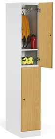 Šatníková skrinka S1 s úložnými boxmi, 2 boxy, 1850 x 300 x 500 mm, demont, zámok s čítačkou RFID kariet, laminované dvere, dub prírodný