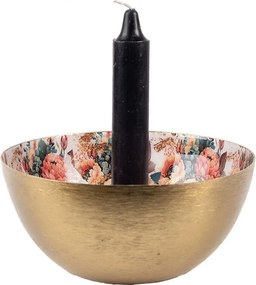 Čierno-zlatý kovový svietnik s ružovými kvetmi Flowers Gold - Ø 14*6 cm