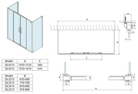 Polysan, Lucis Line Sprchový kout tri steny 1600x900x900mm, DL4315DL3415DL3415