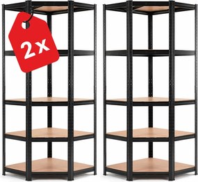Regál 180x90x40 cm rohový lakovaný 5-polícový, nosnosť 875 kg - čierny - 2ks