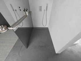 Mexen Kioto+, sprchová zástena Walk-In s poličkou a vešiakom 80 x 200 cm, 8mm sklo vzor zrkadlo, brúsená oceľ profil, 800-080-121-97-50