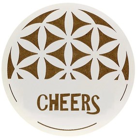 AMADEA Drevený podtácok okrúhly text "Cheers", priemer 10,5 cm, český výrobok