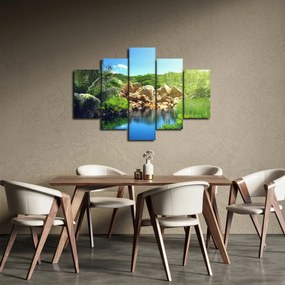 Obraz jazera v Seychelskej džungli (150x105 cm)