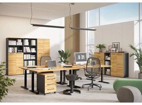 Polohovací pracovný stôl s elektricky nastaviteľnou výškou s doskou v dubovom dekore 80x160 cm Agenda – Germania