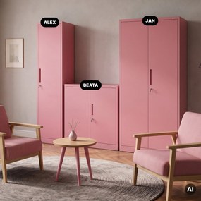Kovová kancelárska skriňa na dokumenty, vysoká, pudrová ružová, 450x1850x400 mm: ALEX Fresh Style