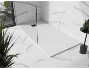 Mexen Stone+, obdĺžniková vanička z minerálneho kompozitu 200 x 100 cm, biela, čierna krytka, 44101020-B