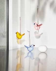 Sklenené ozdoby vtáčiky Oiva Toikka, ružové / 3ks