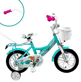 Detský bicykel s vodiacou tyčou, košíkom a pomocnými kolieskami 16 – pre deti od 4 do 6 rokov